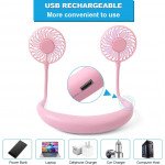 Wholesale Hand Free Mini USB Fan Rechargeable Portable Headphone Design Wearable Neckband Fan, 3 Level Air Flow, 7 LED Lights, 360 Degree Free Rotation (Pink)